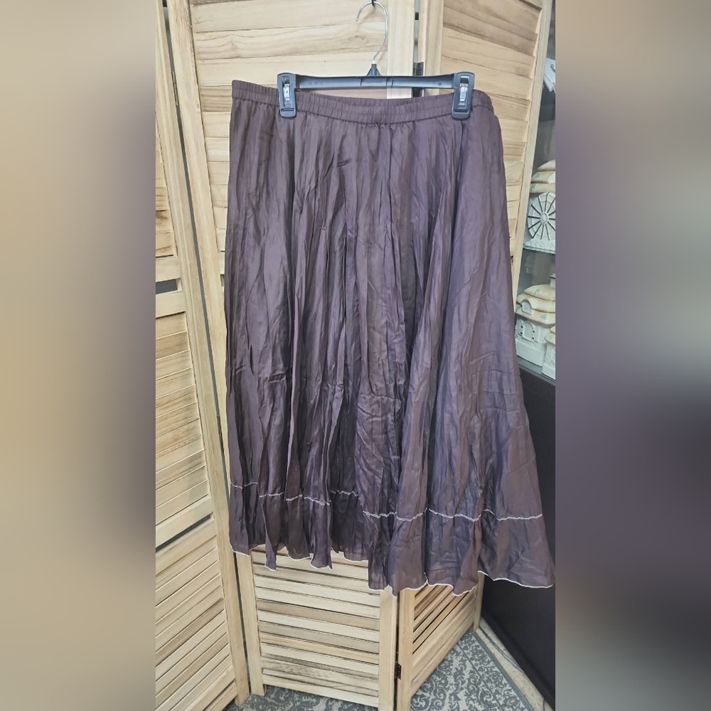 Coldwater Creek Brown crinkle silk skirt Sz 2X